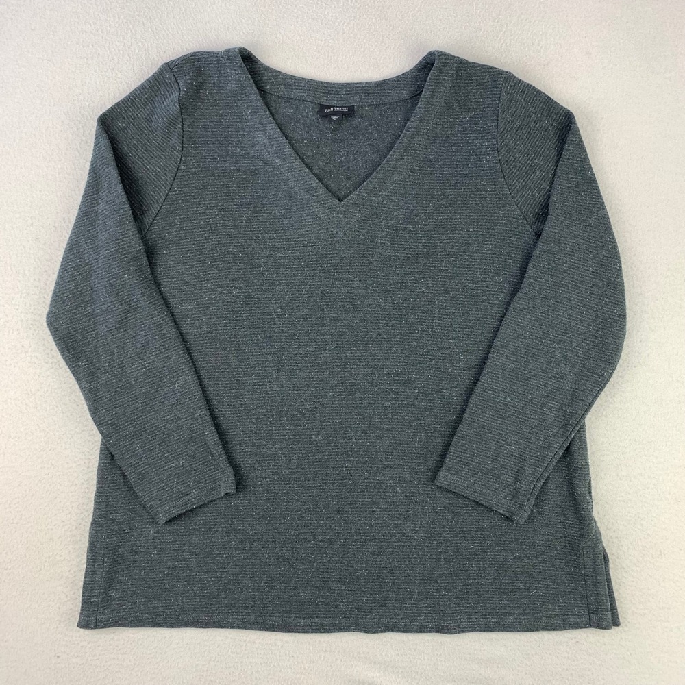 J. Jill Shirt Womens L Gray‎ Cotton V-neck Oversized Lagenlook Minimalist